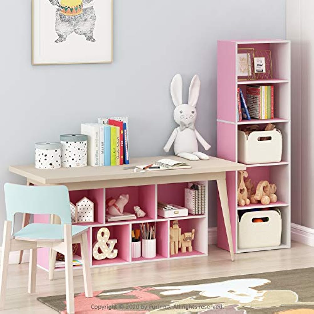 Furinno Luder 5-Tier Engineered Wood Open Shelf Bookcase, White/Pink