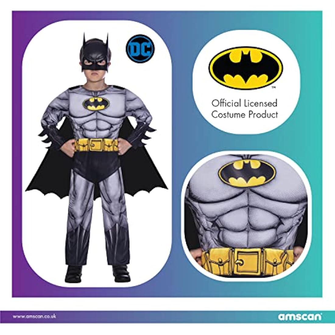 Batman Classic Boys Costume – Padded Jumpsuit with Cape & Mask (4-6yr)