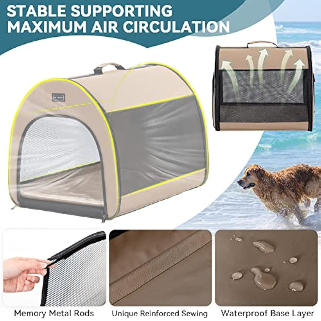 Petsfit Soft Dog Crate | Portable 26.5 Inch Pop Up Pet Carrier - Khaki