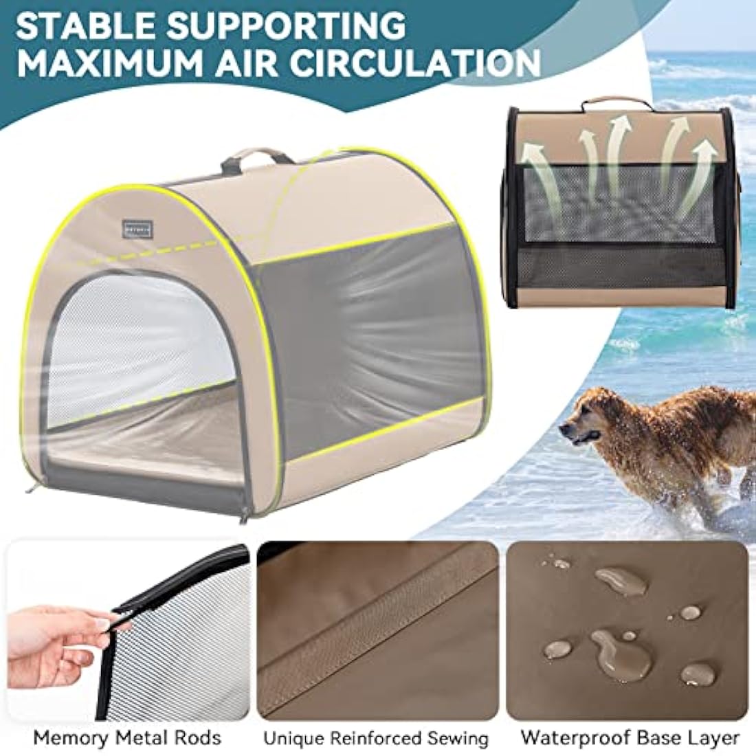 Petsfit Soft Dog Crate | Portable 26.5 Inch Pop Up Pet Carrier - Khaki