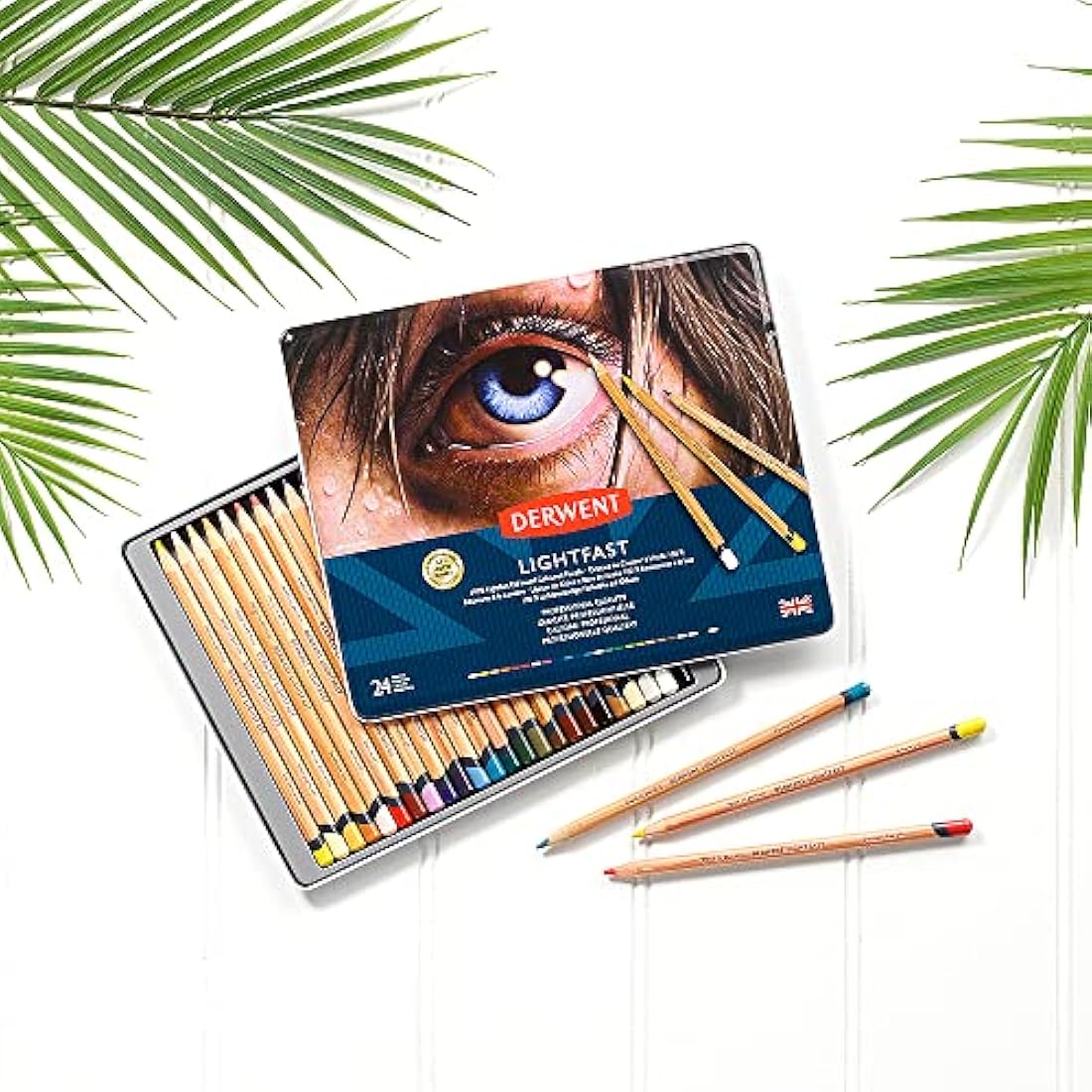 Derwent Lightfast Pencils - Set of 24 Professional Oil-Based Tin