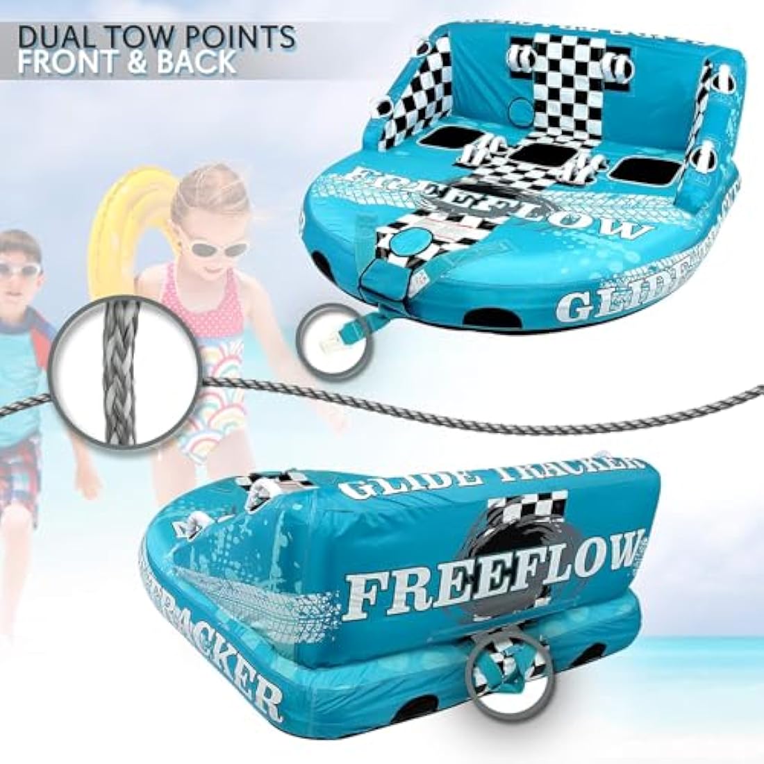 SereneLife 3-Person Inflatable Towable Tube | Heavy-Duty Water Raft
