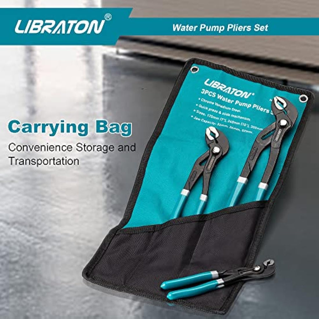 Libraton 3-Piece CR-V Steel Plumbing Pliers Set | V-Jaw Groove Joint
