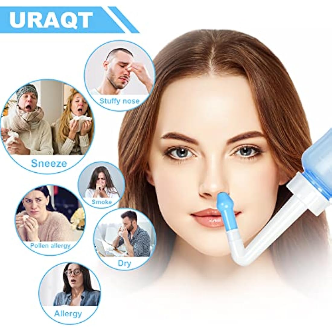 URAQT Neti Pot Nasal Rinse Kit – 300ml Sinus Irrigation with 40 Salt Packs