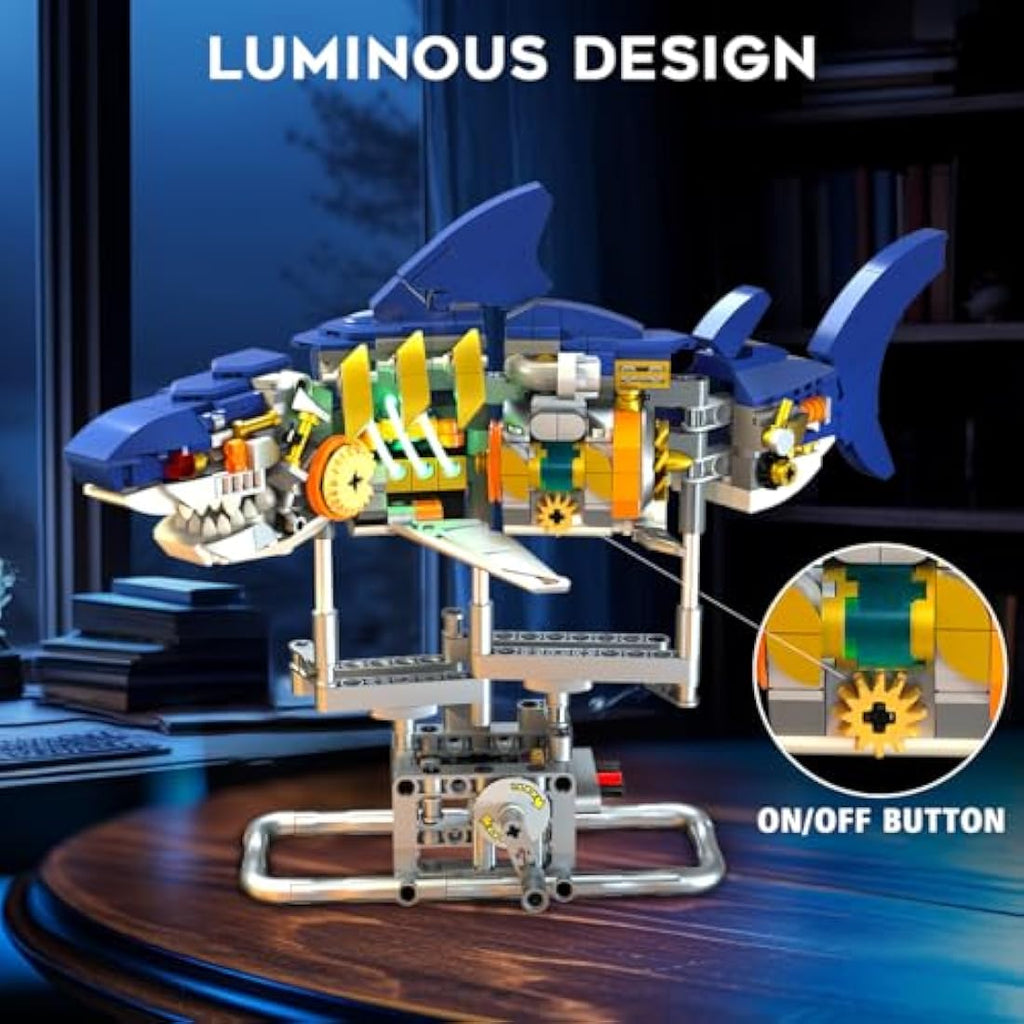 INSOON Shark Building Set | 687 PCS Mechanical Sea Animal Model with Light