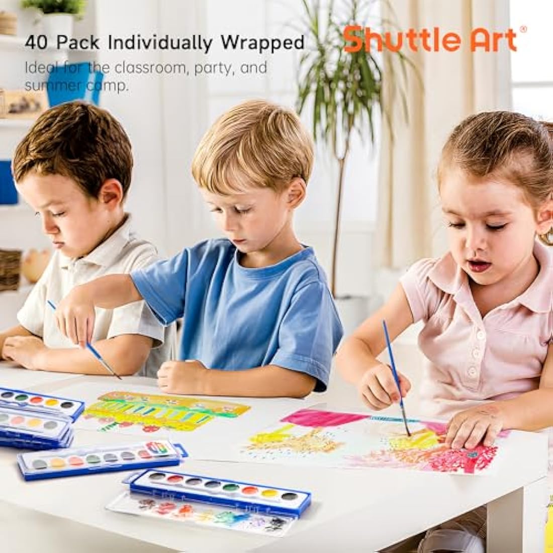Shuttle Art 40 Pack Watercolour Paints Set | 8 Washable Colours for Kids