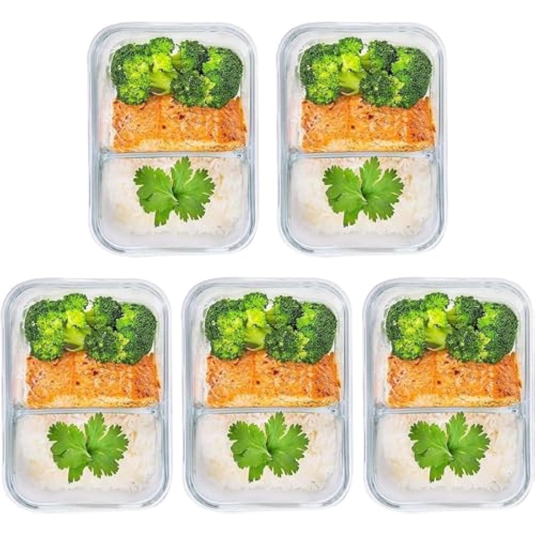 Jolof Store 2-Compartment Glass Meal Prep Containers - 5-Pack, 850ml