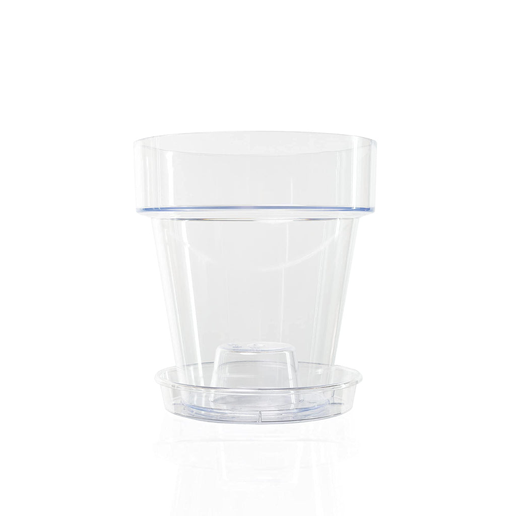 Kalapanta Transparent Orchid Pot with Drainage Holes and Saucer - 16cm
