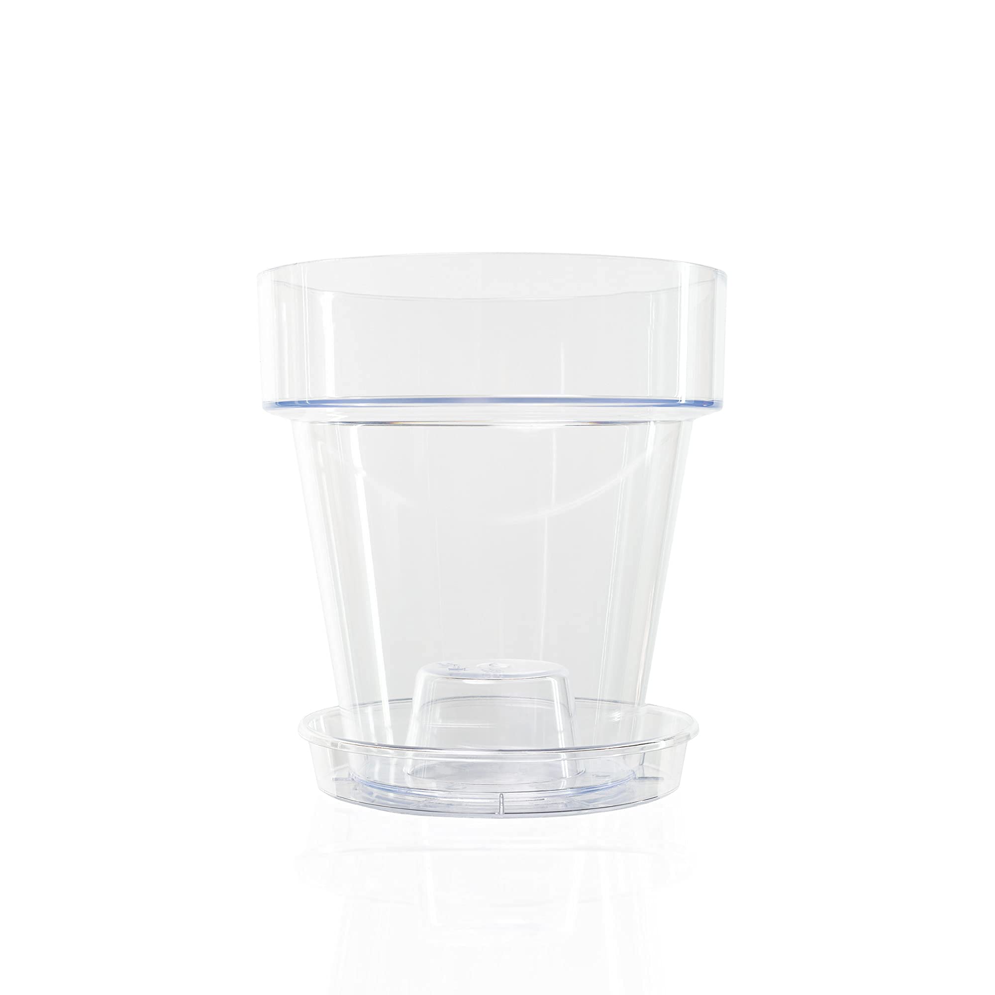 Kalapanta Transparent Orchid Pot with Drainage Holes and Saucer - 16cm