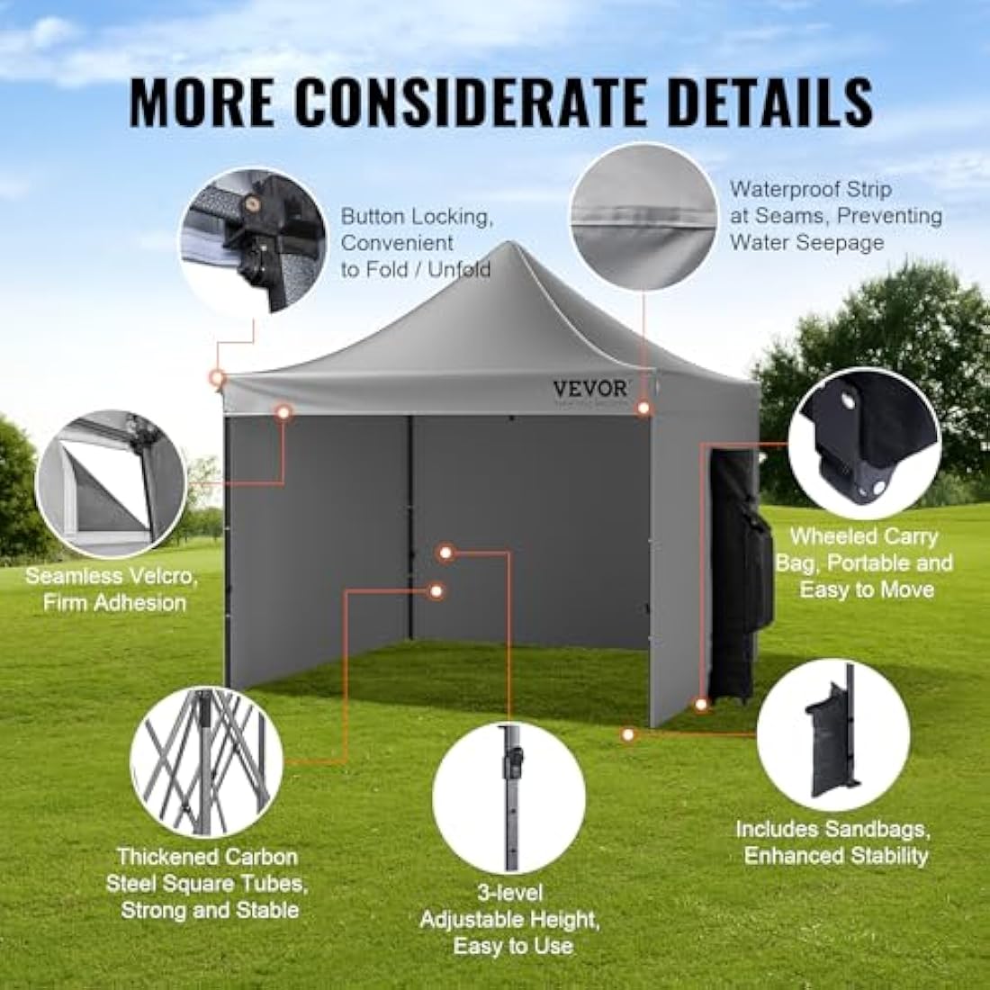 VEVOR 10x10 Pop Up Canopy Tent with Sidewalls and Wheeled Bag