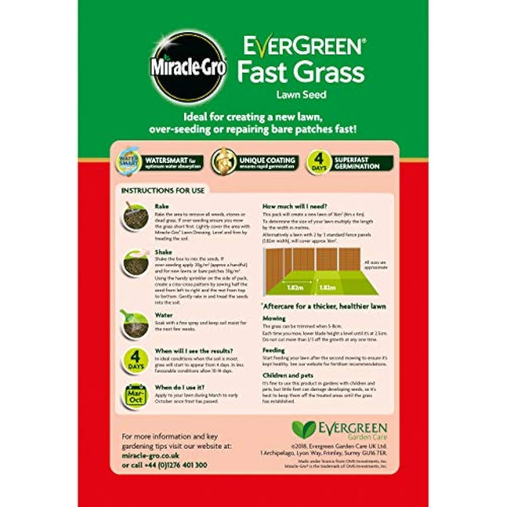 Miracle-Gro EverGreen Fast Grass Lawn Seed - 4 Day Rapid Germination 480g