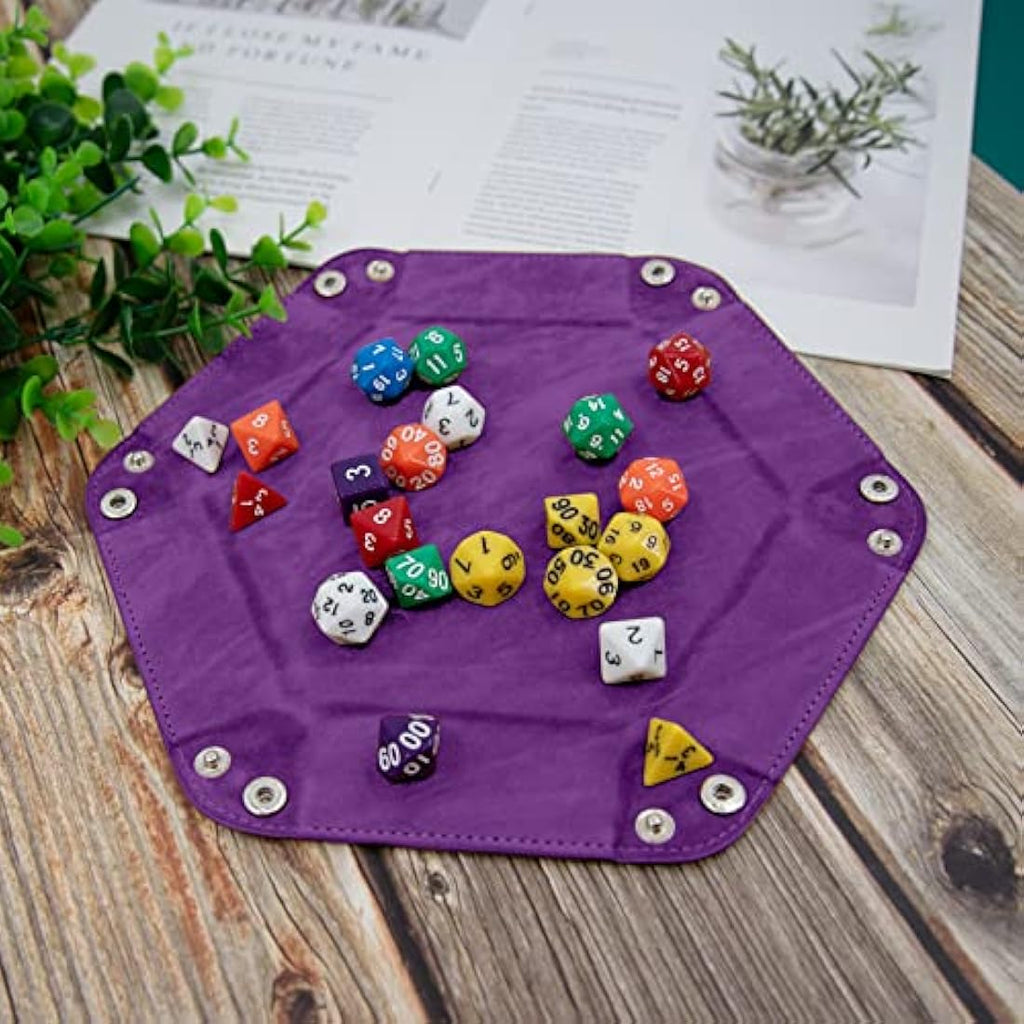 SIQUK 4-Piece Hexagon Dice Tray Set – Folding PU Leather & Velvet