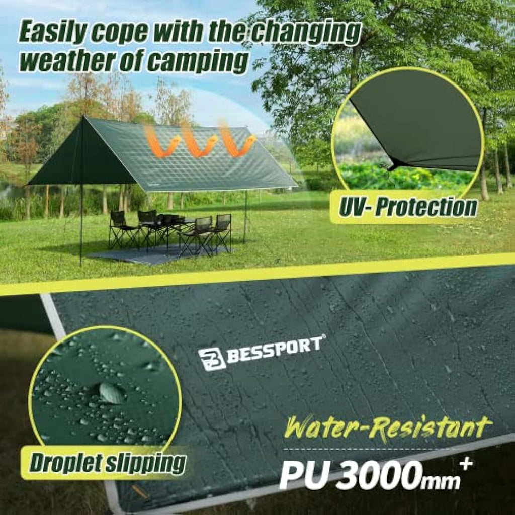 Bessport Waterproof Camping Tent Tarp | PU3000mm Ripstop Hammock Rainfly