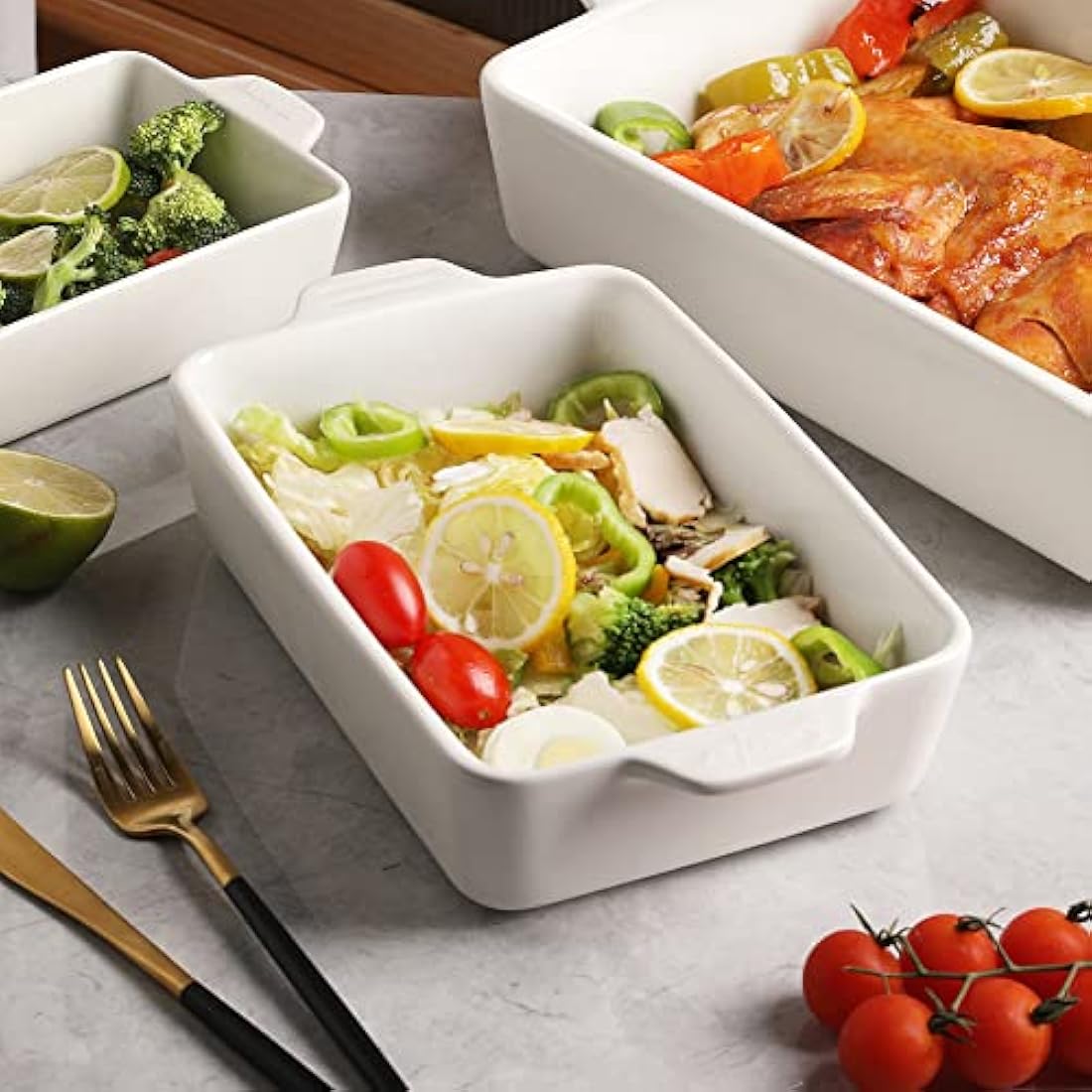 Sweejar Home Ceramic Rectangular Baking Dish Set - White Porcelain Casserole