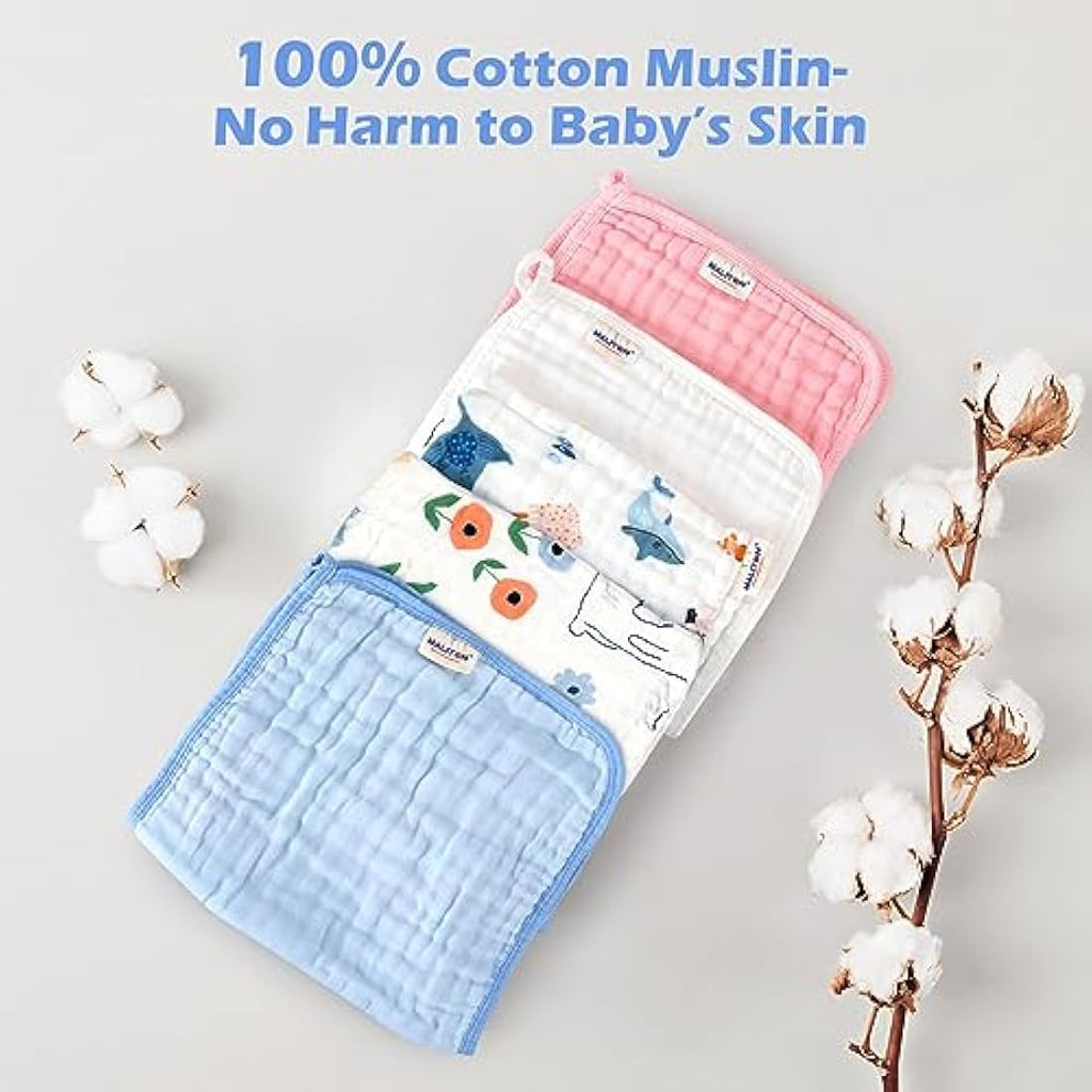 Maliton Muslin Burp Cloths – 6 Pack 100% Cotton 6-Layer Baby Rags
