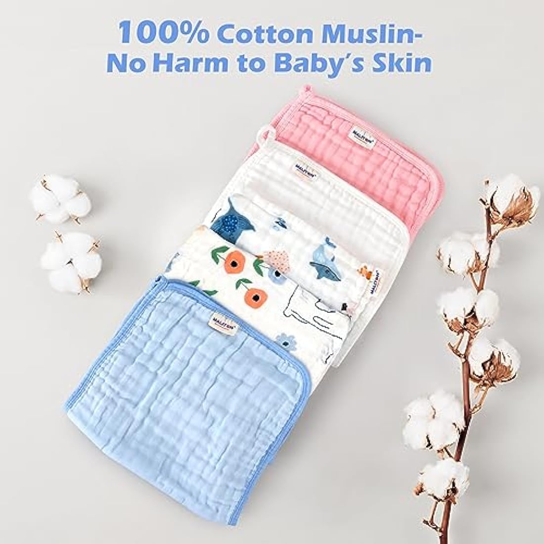 Maliton Muslin Burp Cloths – 6 Pack 100% Cotton 6-Layer Baby Rags