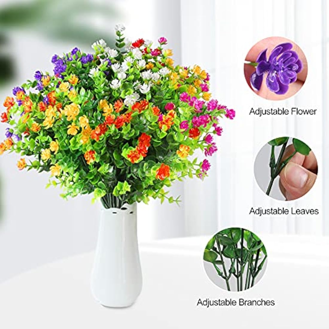 12 Bundles Artificial Flowers – UV Resistant Faux Plants