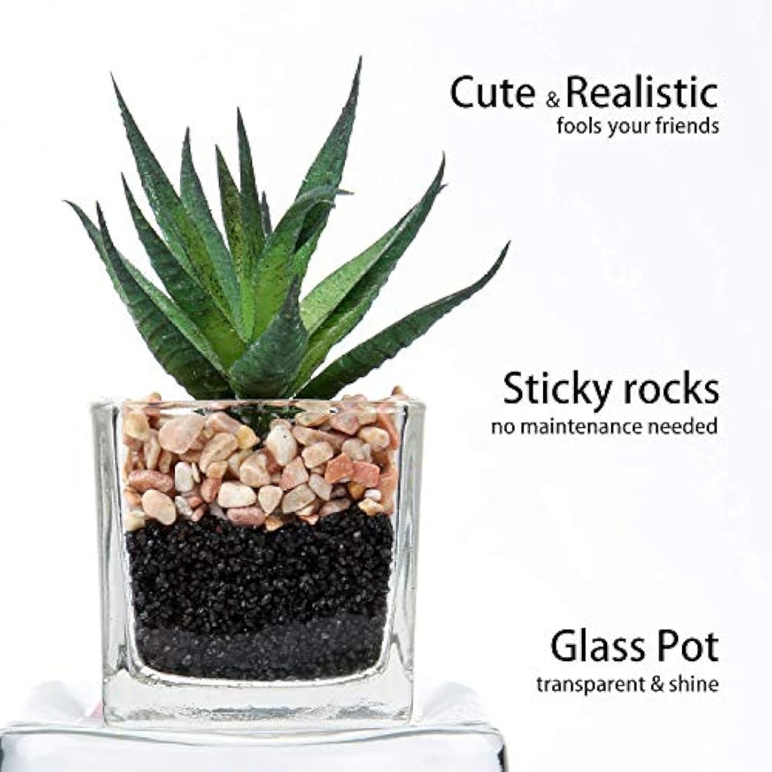 Briful Artificial Succulents - Set of 3 Faux Plants in Mini Glass Pots
