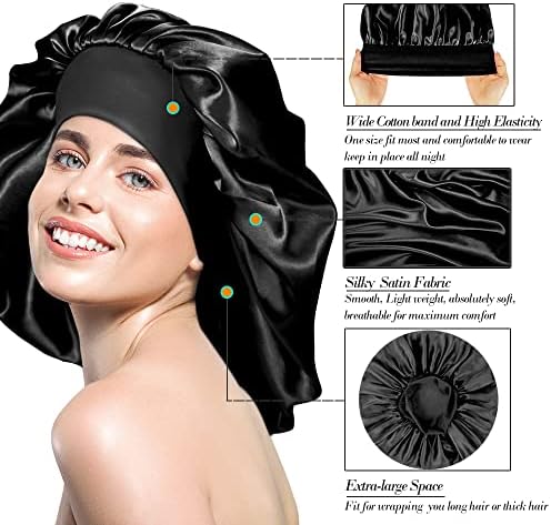 Jolof Store Satin Bonnet for Curly Hair – 4 Pack Extra Large Sleep Caps