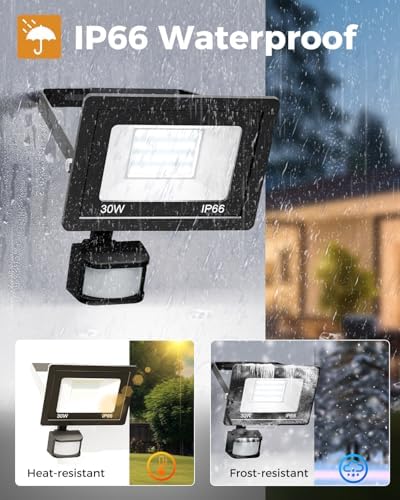 Vighep 30W LED Motion Sensor Security Lights | IP66 Waterproof - 2 Pack