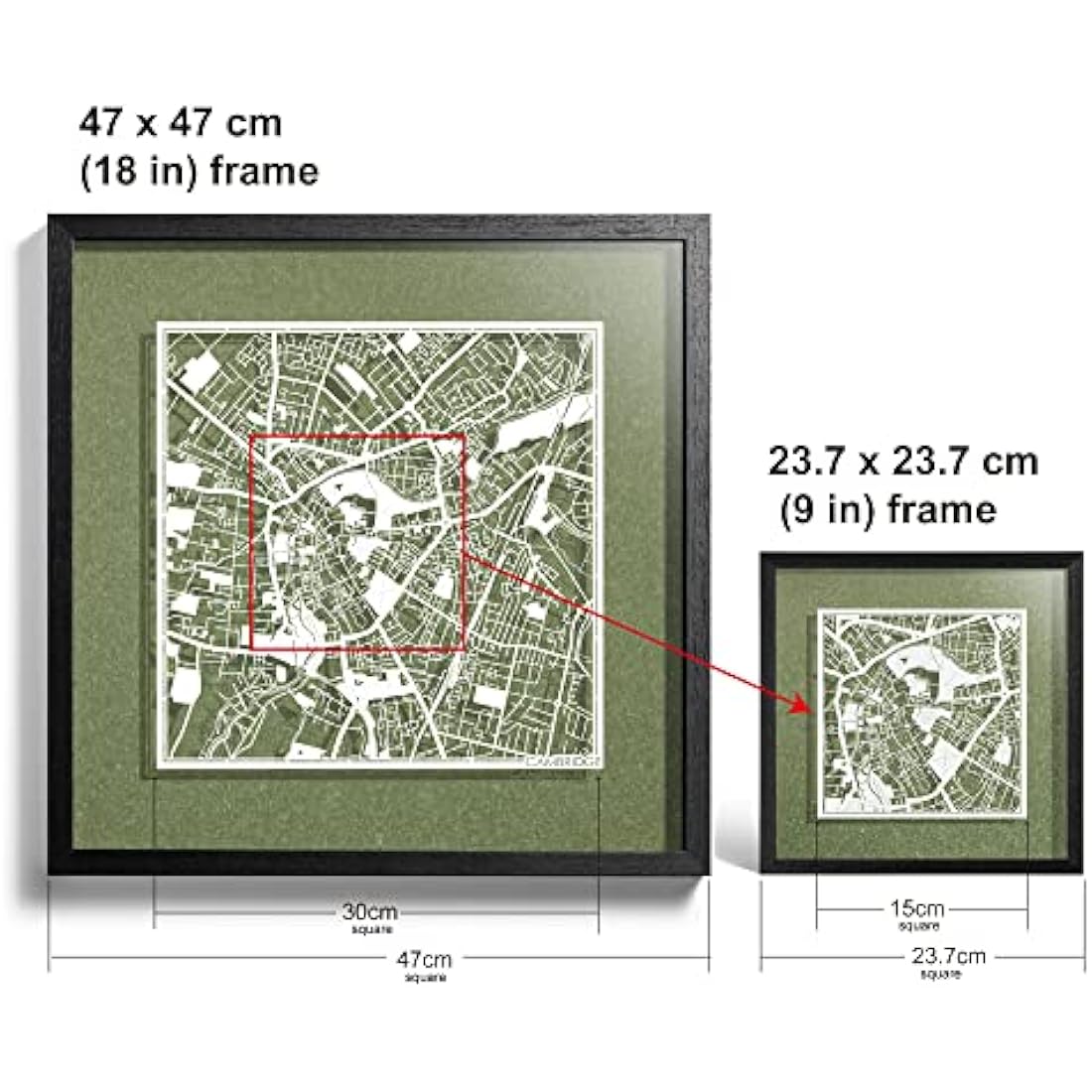 Cambridge Paper Cut Map Art | Jolof Store Framed Wall Decor, 9x9