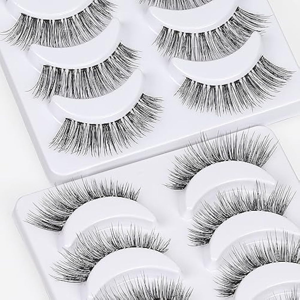 DYAFIN 3D Natural False Eyelashes | 16mm Wispy Clear Band Lashes - 8 Pairs