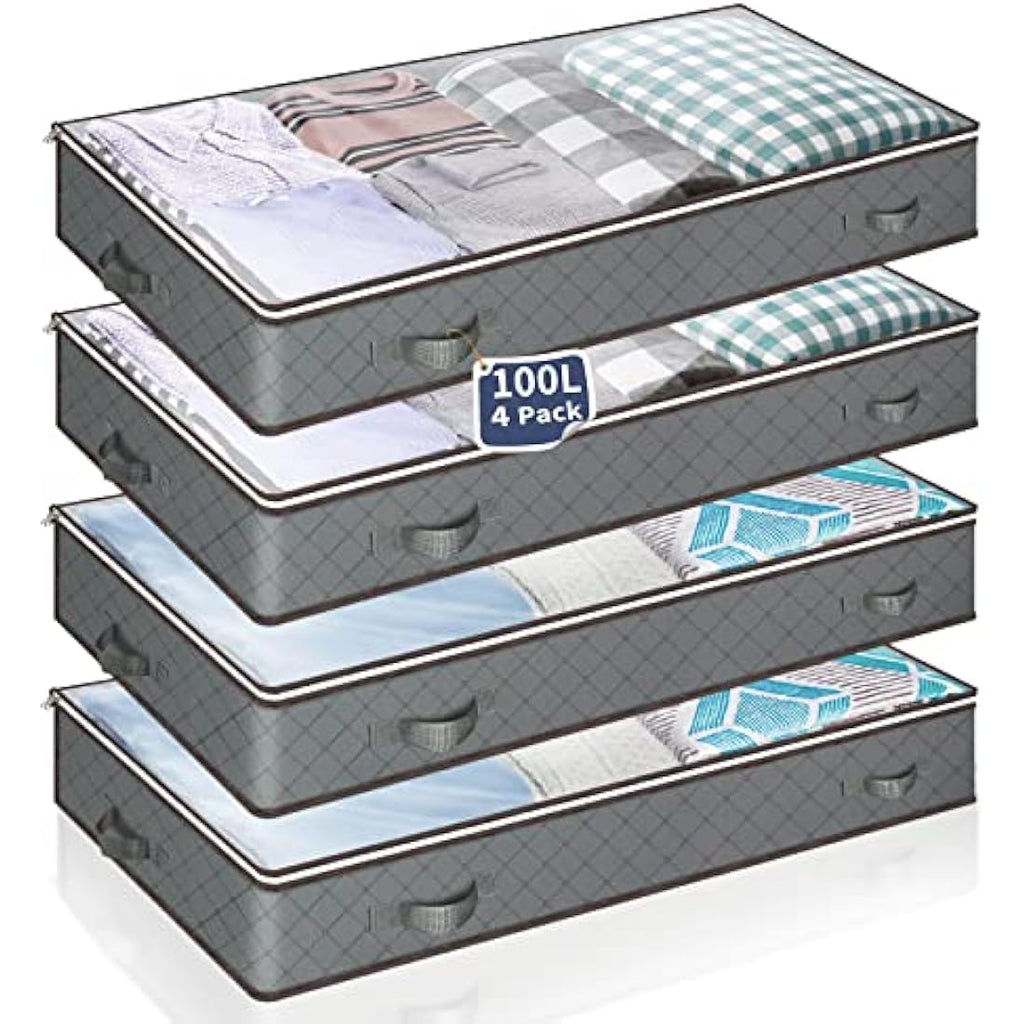 Underbed Storage Boxes with Lids – 100L 4-Pack for Bedding