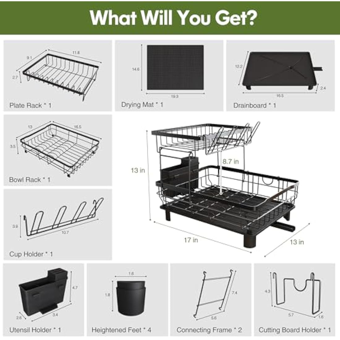 Jolof Store 2-Tier Dish Drying Rack | Stainless Steel Kitchen Organizer