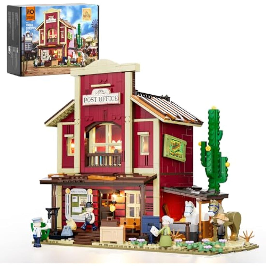 FUNWHOLE Western Post Office Building Set with LED Lights – 1692 PCS