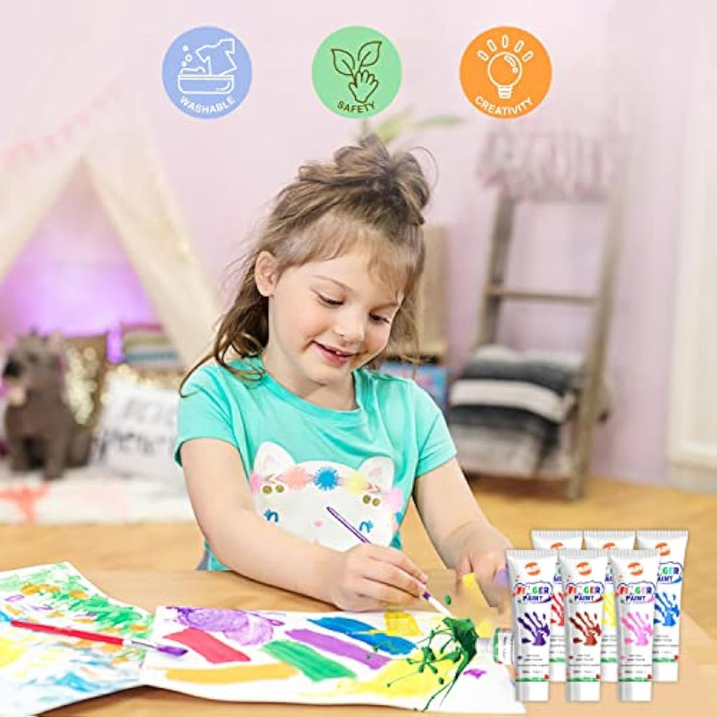 BLOT Washable Finger Paint Set for Kids – 10 Colors with 15 Tools