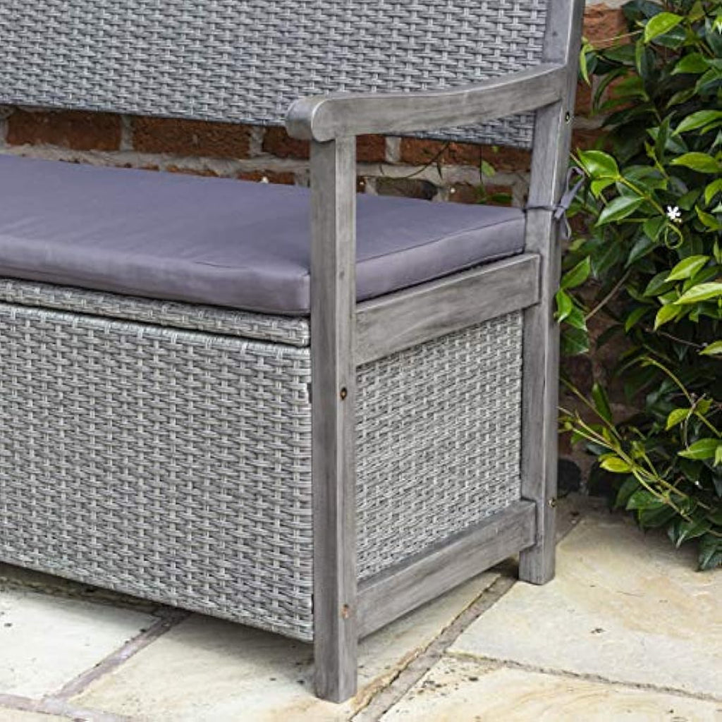 Alderley Rattan Storage Bench – Grey Hardwood Timber