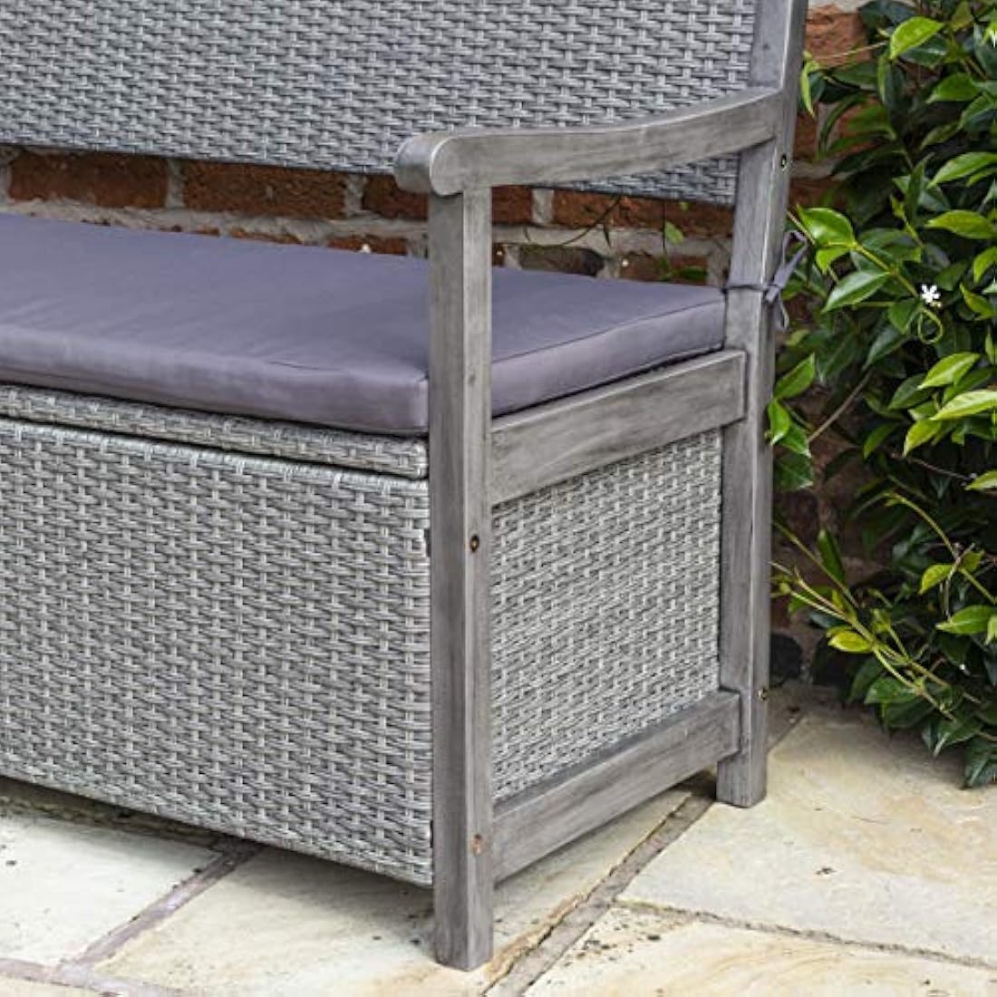 Alderley Rattan Storage Bench – Grey Hardwood Timber