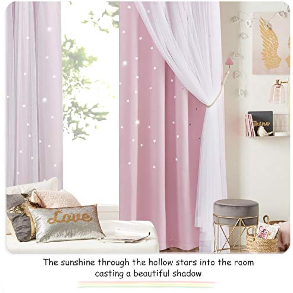 NICETOWN Star Cut Out Blackout Curtains | Pink Thermal 2-Panel Set, 52x63