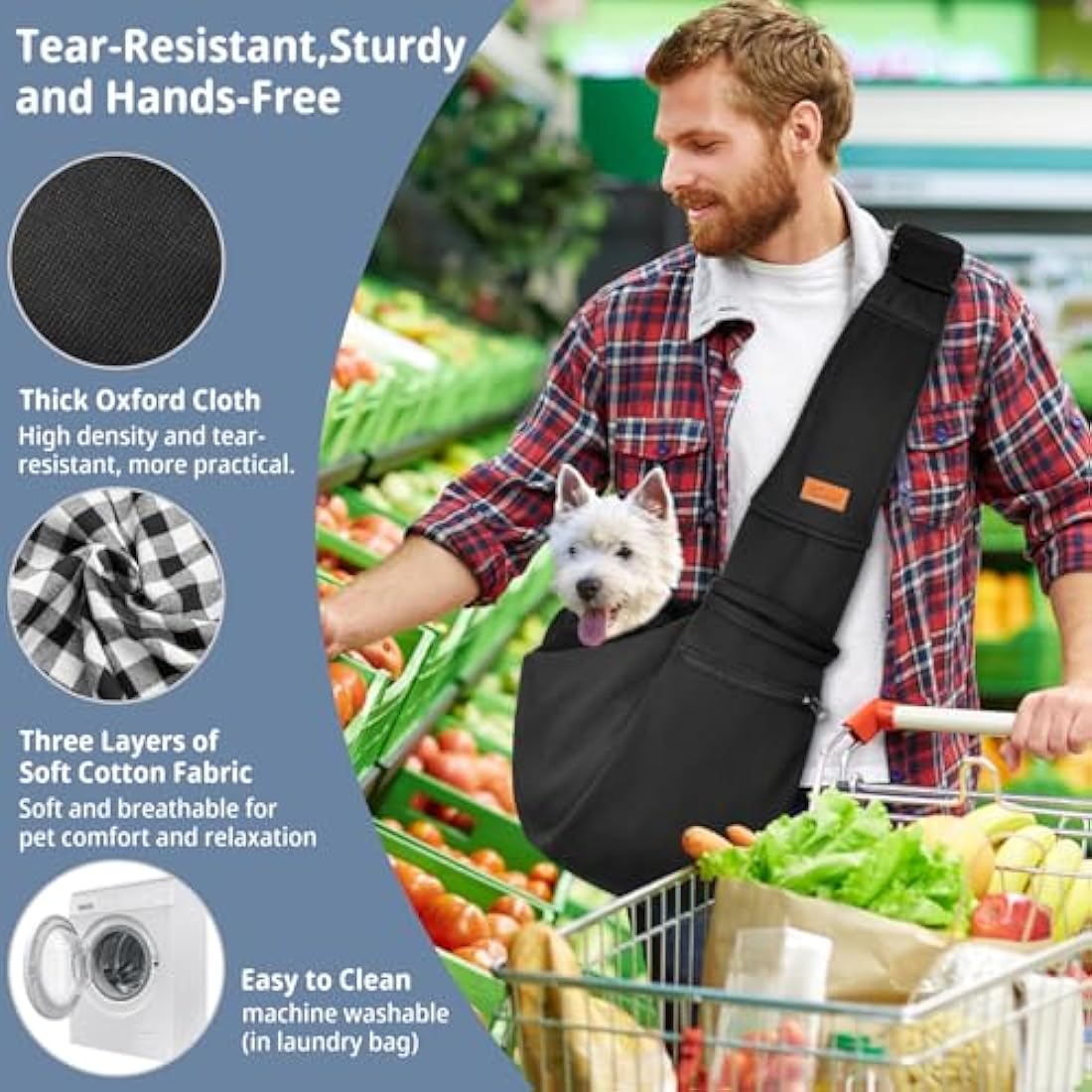Cuby Small Dog and Cat Sling Carrier | Adjustable Hands-Free Travel Bag - Black