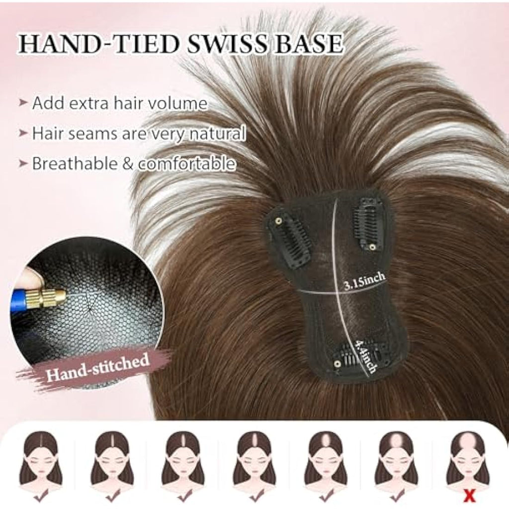 Human Hair Topper with Fringe – 10 Inch Swiss Base Hairpiece