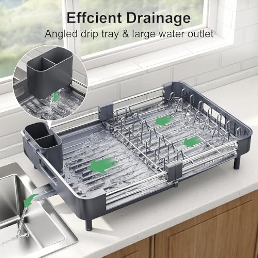 SAYZH Expandable Dish Drying Rack – Stainless Steel Sink Drainer in Grey