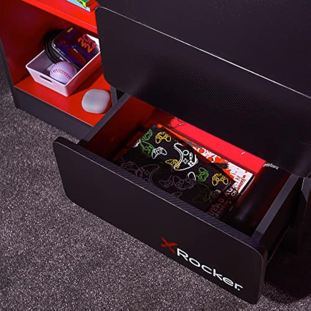 X-Rocker 3 Drawer Chest with RGB LED Lighting – Grey/Red Gaming Dresser