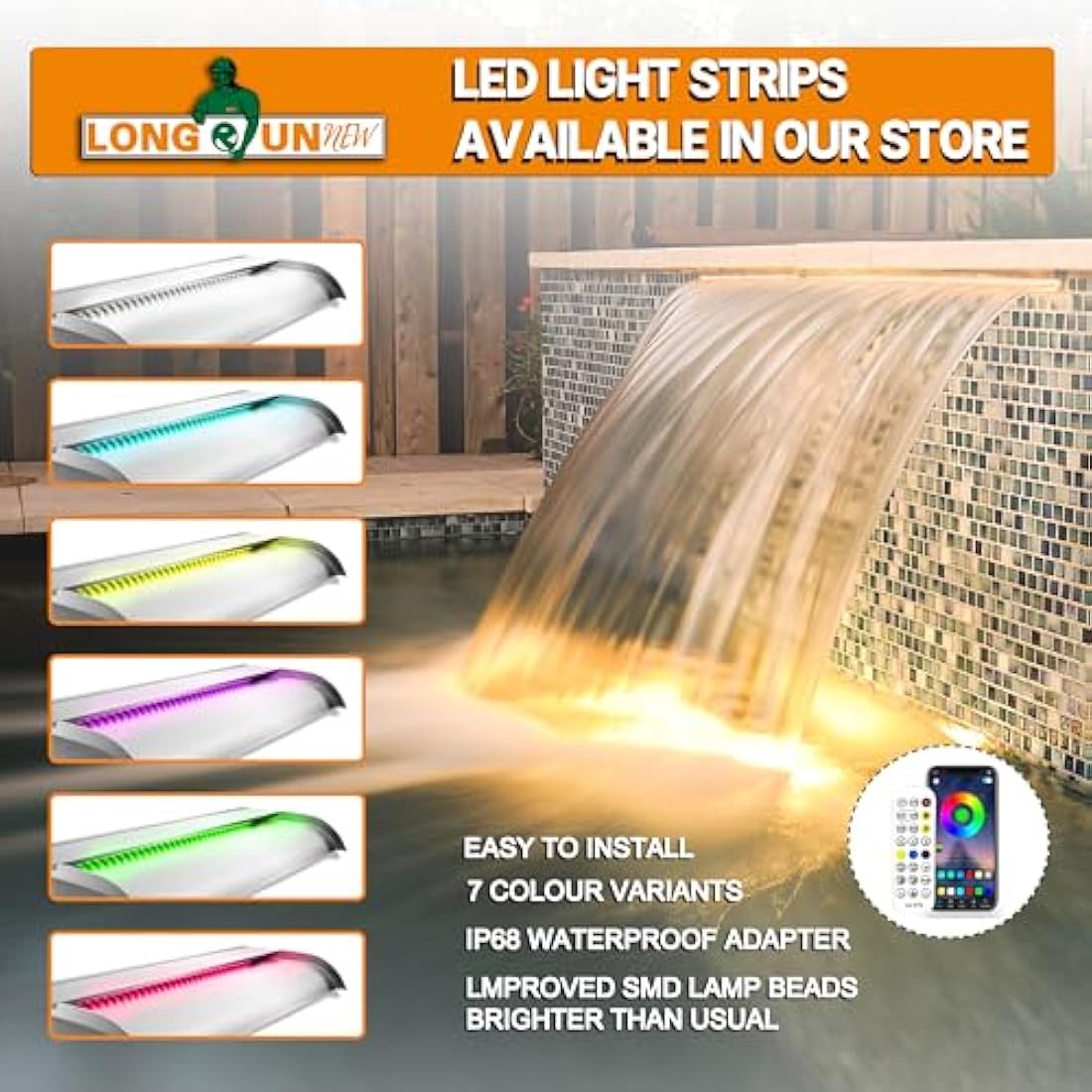 LONGRUNNEW 90cm Stainless Steel Pond Waterfall Blade Pool Spillway