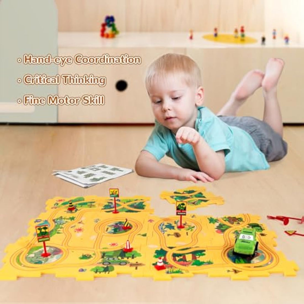 Dinosaur Puzzle Track with Rail Car – Educational Toy for Kids