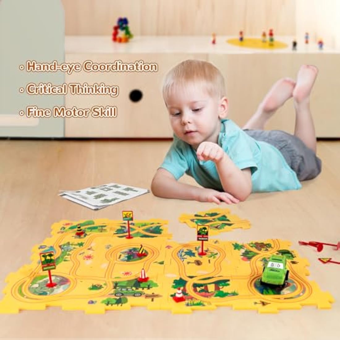 Dinosaur Puzzle Track with Rail Car – Educational Toy for Kids