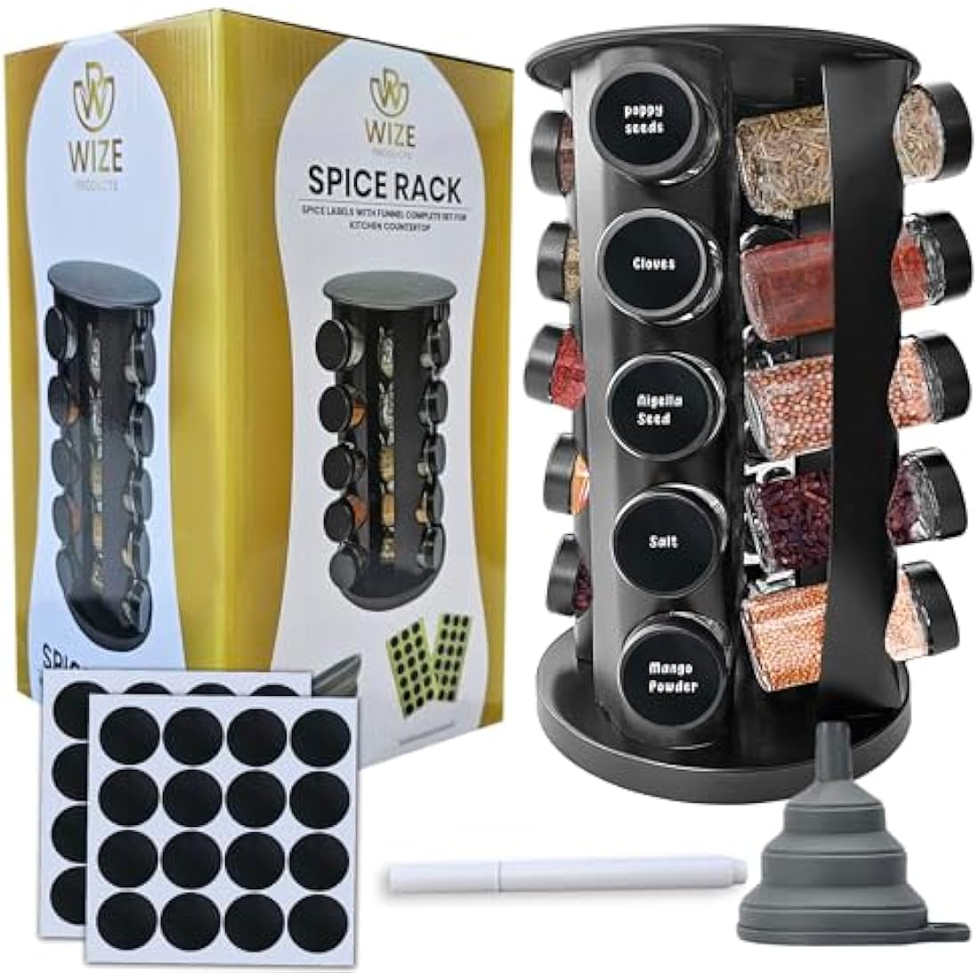 Rotating Spice Rack – 20 Glass Jars Stainless Steel Organizer