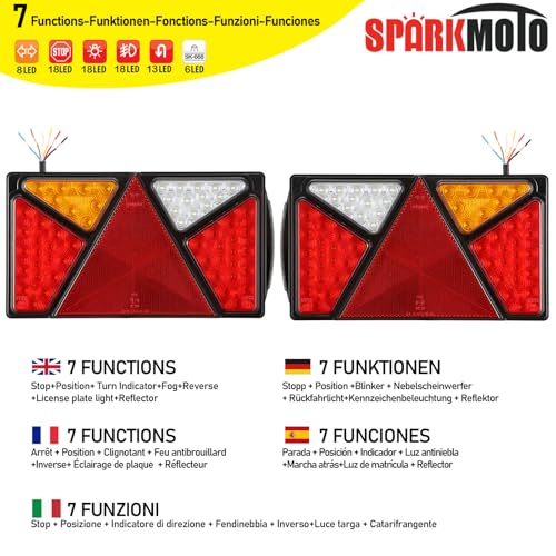SPARKMOTO LED Trailer Tail Lights | 7-Function IP67 Waterproof 12V 24V
