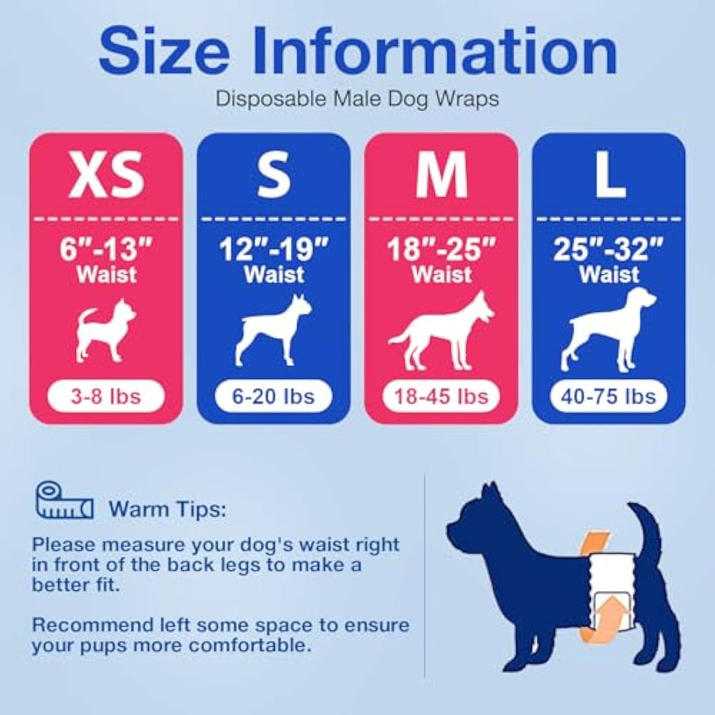 MICOOYO Male Dog Diapers | Super Absorbent Disposable Belly Bands - 50 Pack