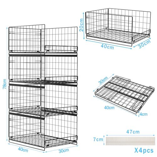 Wuciray Stackable Wardrobe Organiser - 4 Pack Stainless Steel Mesh Baskets