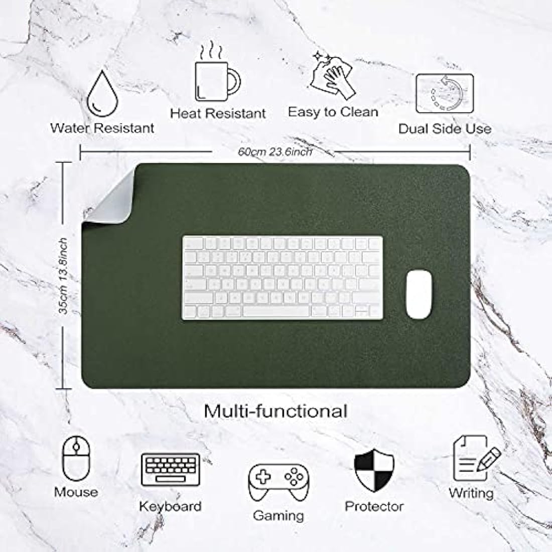 DOBAOJIA Dual-Side PU Leather Desk Pad - Waterproof Mouse Mat, Dark Green