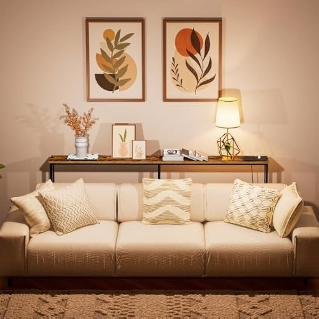 HOOBRO Slim Console Table with Charging Station | 180cm Narrow Sofa Table