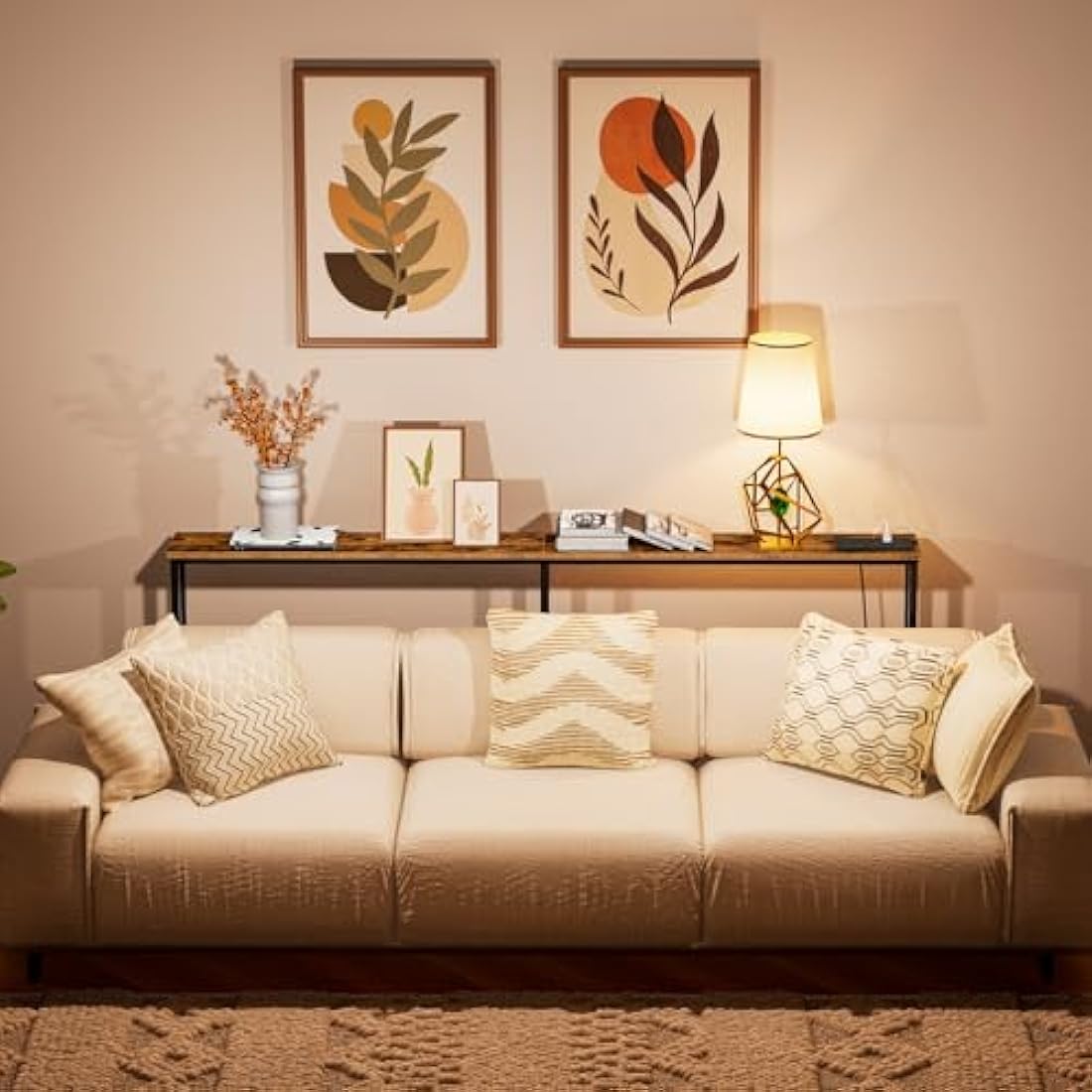 HOOBRO Slim Console Table with Charging Station | 180cm Narrow Sofa Table