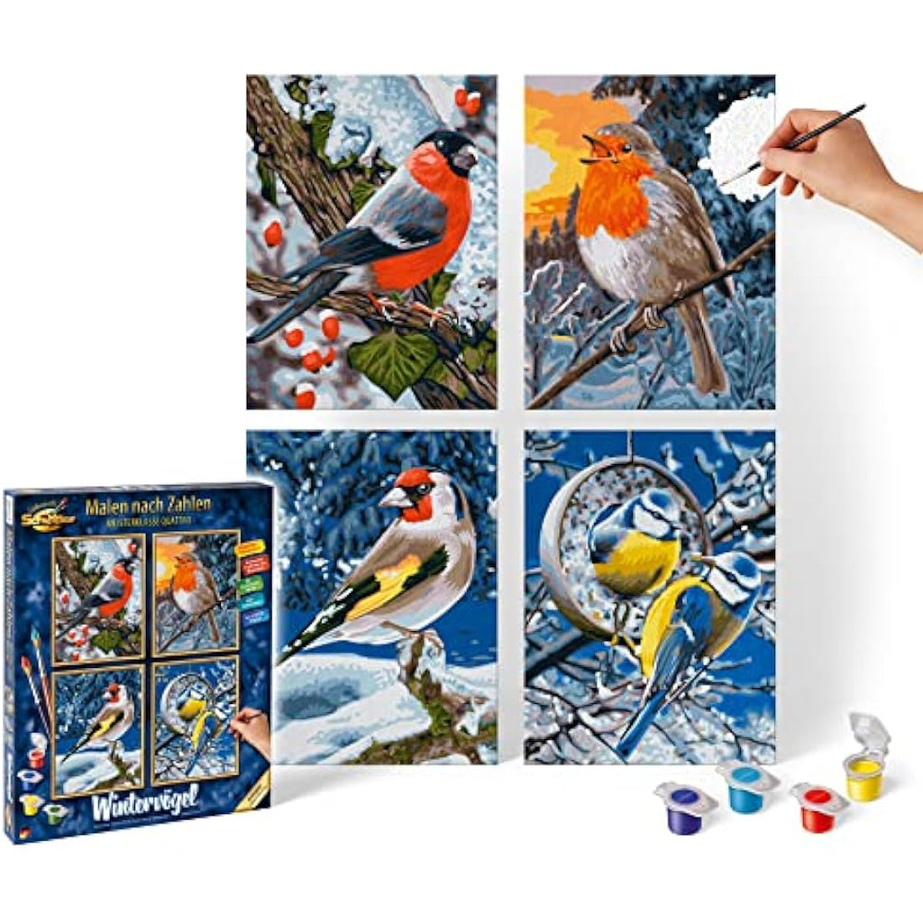 Schipper Winter Birds Paint by Numbers Kit - 4 Canvas Boards Art Set
