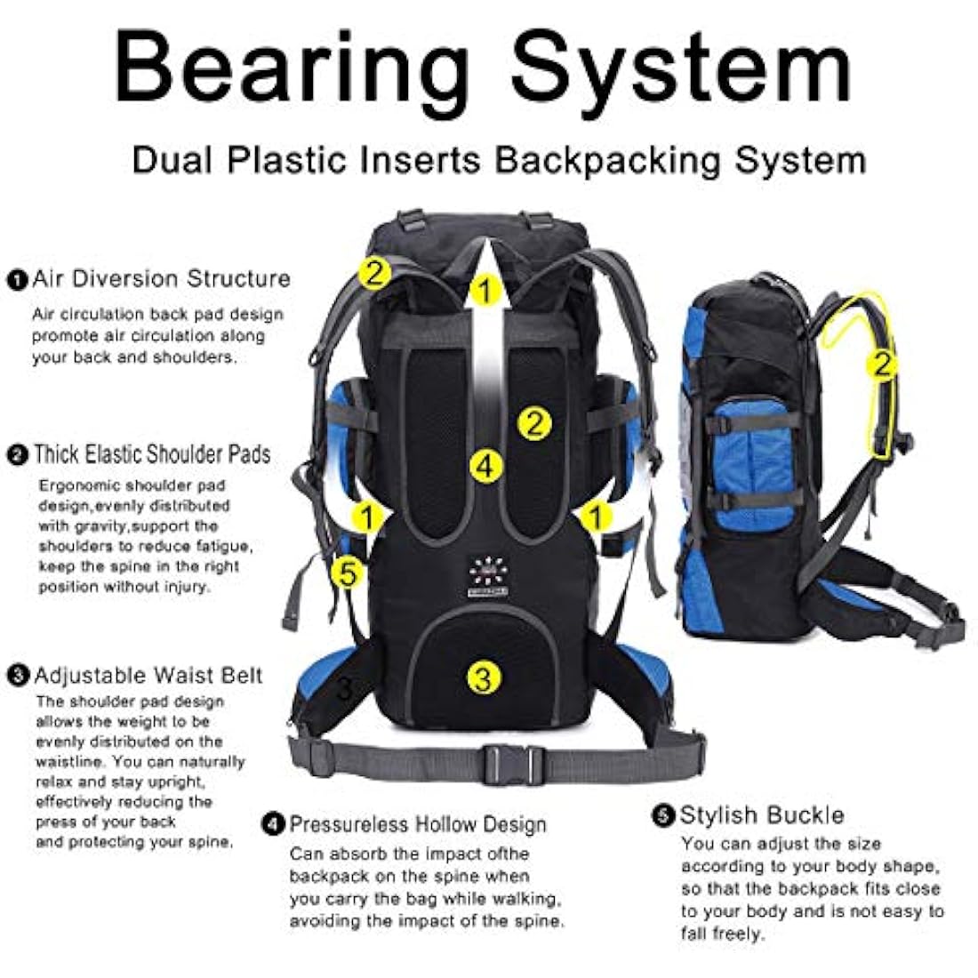 Mooedcoe 75L Hiking Backpack – Water-Resistant Nylon Camping Rucksack