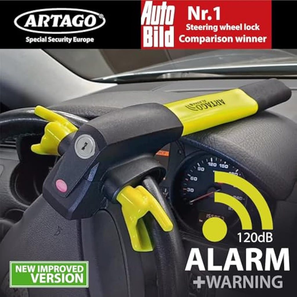 ARTAGO 870 Steering Wheel Lock – 120dB Alarm & Pre-Alarm Anti-Theft